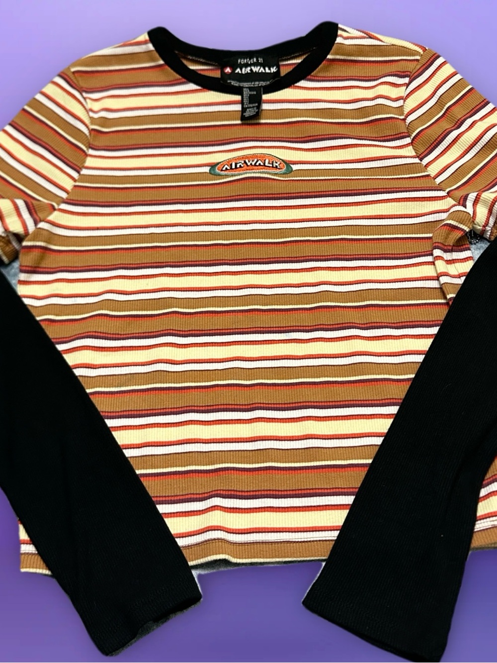 Airwalk Striped Crewneck Sweater in Mustard, Black and Cream L